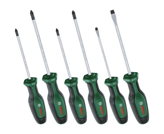 Викрутка Bosch набір 6шт, SL 4, 6.5 мм, PH1х100 мм, PH2х125 мм, PZ1х100 мм, PZ2х125 мм (1.600.A02.BX7)