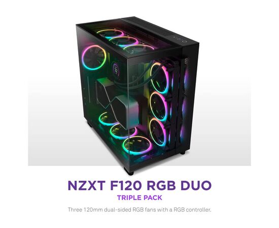 Кулер до корпусу NZXT F120RGB Duo-120mm Dual-sideRGB Fan-Tripl (RF-D12TF-B1), зображення 6 Кулер до корпусу NZXT F120RGB Duo-120mm Dual-sideRGB Fan-Tripl (RF-D12TF-B1), зображення 6