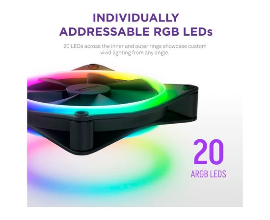 Кулер до корпусу NZXT F120RGB Duo-120mm Dual-sideRGB Fan-Tripl (RF-D12TF-B1), зображення 7 Кулер до корпусу NZXT F120RGB Duo-120mm Dual-sideRGB Fan-Tripl (RF-D12TF-B1), зображення 7
