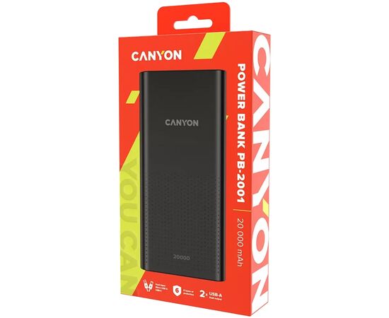Батарея универсальная Canyon 20000mAh, Input 5V/2A, Output 5V/2.1A(Max), Black (CNE-CPB2001B), изображение 3 Батарея универсальная Canyon 20000mAh, Input 5V/2A, Output 5V/2.1A(Max), Black (CNE-CPB2001B), изображение 3
