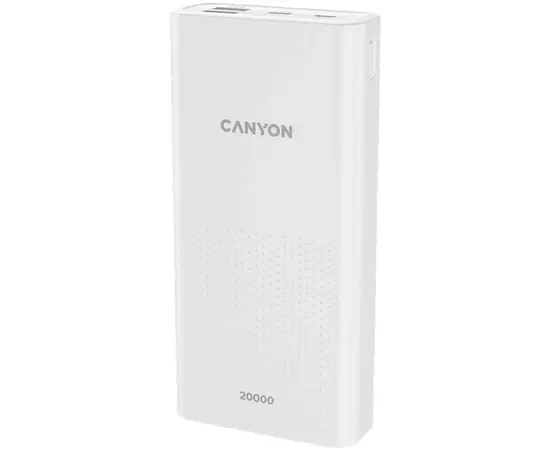 Батарея универсальная Canyon 20000mAh, Input 5V/2A, Output 5V/2.1A(Max), White (CNE-CPB2001W), изображение 2 Батарея универсальная Canyon 20000mAh, Input 5V/2A, Output 5V/2.1A(Max), White (CNE-CPB2001W), изображение 2
