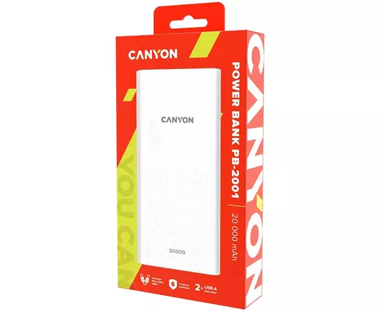 Батарея универсальная Canyon 20000mAh, Input 5V/2A, Output 5V/2.1A(Max), White (CNE-CPB2001W), изображение 3 Батарея универсальная Canyon 20000mAh, Input 5V/2A, Output 5V/2.1A(Max), White (CNE-CPB2001W), изображение 3