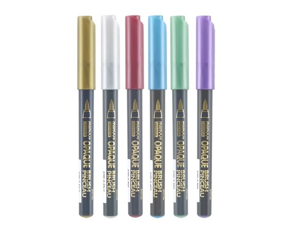 Маркер Marvy Набір маркерів на водній основі Opaque Brush, металіки, 6 кольорів (752481951820), зображення 2