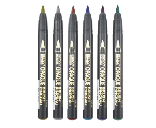 Маркер Marvy Набір маркерів на водній основі Opaque Brush, металіки, 6 кольорів (752481951820)
