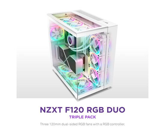 Кулер до корпусу NZXT F120RGB Duo-120mm Dual-sideRGB Fan-Tripl (RF-D12TF-W1), зображення 5 Кулер до корпусу NZXT F120RGB Duo-120mm Dual-sideRGB Fan-Tripl (RF-D12TF-W1), зображення 5