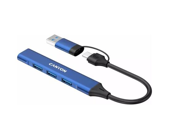 Концентратор Canyon hub DS-02 4in1 USB-A/C Blue (CNS-TDS02BL), изображение 2 Концентратор Canyon hub DS-02 4in1 USB-A/C Blue (CNS-TDS02BL), изображение 2