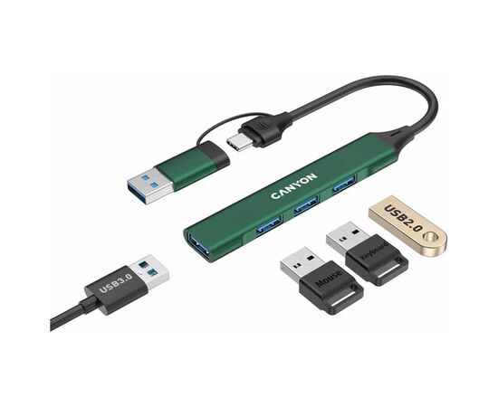 Концентратор Canyon hub DS-02 4in1 USB-A/C Green (CNS-TDS02GR), изображение 3 Концентратор Canyon hub DS-02 4in1 USB-A/C Green (CNS-TDS02GR), изображение 3