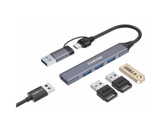 Концентратор Canyon hub DS-02 4in1 USB-A/C Grey (CNS-TDS02G), изображение 3 Концентратор Canyon hub DS-02 4in1 USB-A/C Grey (CNS-TDS02G), изображение 3