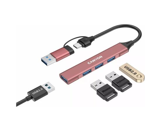 Концентратор Canyon hub DS-02 4in1 USB-A/C Pink (CNS-TDS02P), изображение 3 Концентратор Canyon hub DS-02 4in1 USB-A/C Pink (CNS-TDS02P), изображение 3