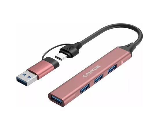 Концентратор Canyon hub DS-02 4in1 USB-A/C Pink (CNS-TDS02P), изображение 4 Концентратор Canyon hub DS-02 4in1 USB-A/C Pink (CNS-TDS02P), изображение 4
