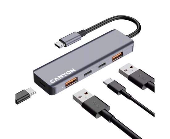 Концентратор Canyon hub DS-18 5in1 USB-C Grey (CNS-TDS18), изображение 5 Концентратор Canyon hub DS-18 5in1 USB-C Grey (CNS-TDS18), изображение 5