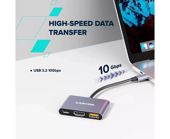 Концентратор Canyon hub DS-4 3in1 USB-C Grey (CNS-TDS4), изображение 7 Концентратор Canyon hub DS-4 3in1 USB-C Grey (CNS-TDS4), изображение 7