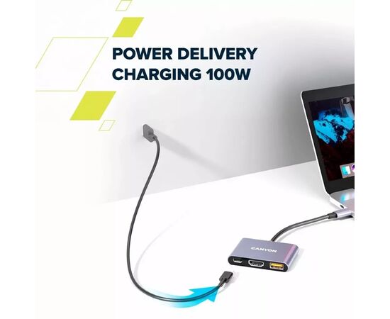 Концентратор Canyon hub DS-4 3in1 USB-C Grey (CNS-TDS4), изображение 9 Концентратор Canyon hub DS-4 3in1 USB-C Grey (CNS-TDS4), изображение 9