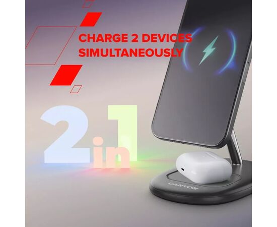 Зарядное устройство Canyon wireless charger WCS-205 15W Qi2 2in1 w/o adapter Black (CNS-WCS205BW/A), изображение 12 Зарядное устройство Canyon wireless charger WCS-205 15W Qi2 2in1 w/o adapter Black (CNS-WCS205BW/A), изображение 12