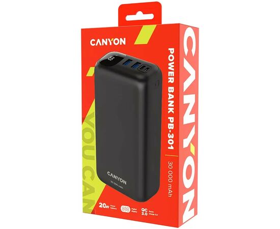 Батарея универсальная Canyon PB-301 30000mAh PD/20W, QC/3.0 (CNE-CPB301B), изображение 4 Батарея универсальная Canyon PB-301 30000mAh PD/20W, QC/3.0 (CNE-CPB301B), изображение 4