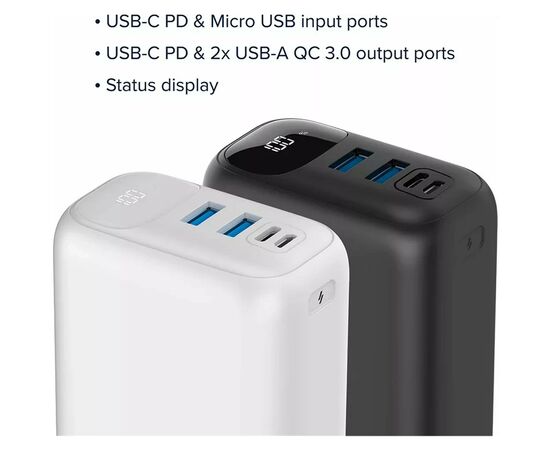 Батарея универсальная Canyon PB-301 30000mAh PD/20W, QC/3.0 (CNE-CPB301B), изображение 6 Батарея универсальная Canyon PB-301 30000mAh PD/20W, QC/3.0 (CNE-CPB301B), изображение 6
