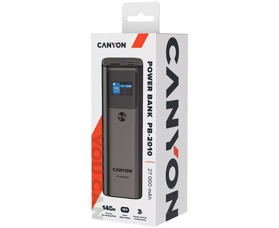 Батарея универсальная Canyon PB-2010 27000mAh PD/3.1/140Wh, in/out2xUSB-C PD/140W, outUSB-A/22.5W (CNE-CPB2010DG), изображение 7 Батарея универсальная Canyon PB-2010 27000mAh PD/3.1/140Wh, in/out2xUSB-C PD/140W, outUSB-A/22.5W (CNE-CPB2010DG), изображение 7
