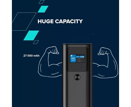 Батарея универсальная Canyon PB-2010 27000mAh PD/3.1/140Wh, in/out2xUSB-C PD/140W, outUSB-A/22.5W (CNE-CPB2010DG), изображение 8 Батарея универсальная Canyon PB-2010 27000mAh PD/3.1/140Wh, in/out2xUSB-C PD/140W, outUSB-A/22.5W (CNE-CPB2010DG), изображение 8