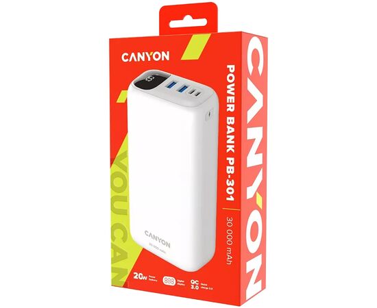 Батарея универсальная Canyon PB-301 30000mAh PD/20W, QC/3.0 (CNE-CPB301W), изображение 4 Батарея универсальная Canyon PB-301 30000mAh PD/20W, QC/3.0 (CNE-CPB301W), изображение 4