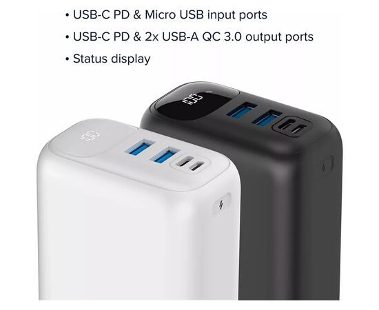 Батарея универсальная Canyon PB-301 30000mAh PD/20W, QC/3.0 (CNE-CPB301W), изображение 6 Батарея универсальная Canyon PB-301 30000mAh PD/20W, QC/3.0 (CNE-CPB301W), изображение 6