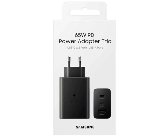 Зарядное устройство Samsung 2xUSB-С 65W PD PPS/USB-A Black (EP-T6530NBEGEU), изображение 4 Зарядное устройство Samsung 2xUSB-С 65W PD PPS/USB-A Black (EP-T6530NBEGEU), изображение 4