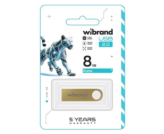 USB флеш накопитель Wibrand 8GB Puma Gold USB 2.0 (WI2.0/PU8U1G), изображение 2 USB флеш накопитель Wibrand 8GB Puma Gold USB 2.0 (WI2.0/PU8U1G), изображение 2