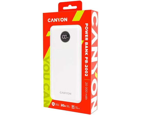 Батарея универсальная Canyon PB-2002 20000mAh, PD/20W, QC/3.0, White (CNE-CPB2002W), изображение 4 Батарея универсальная Canyon PB-2002 20000mAh, PD/20W, QC/3.0, White (CNE-CPB2002W), изображение 4