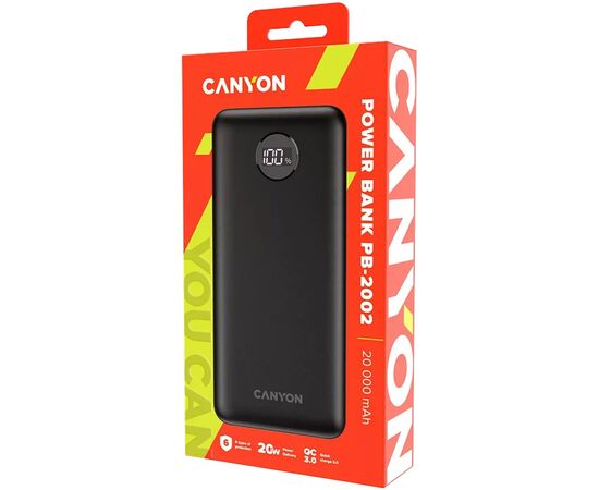 Батарея универсальная Canyon PB-2002 20000mAh, PD/20W, QC/3.0, Black (CNE-CPB2002B), изображение 4 Батарея универсальная Canyon PB-2002 20000mAh, PD/20W, QC/3.0, Black (CNE-CPB2002B), изображение 4
