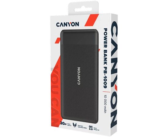 Батарея универсальная Canyon PB-109 10000 mAh PD/18W QC/3.0/20W Black (CNE-CPB1009B), изображение 4 Батарея универсальная Canyon PB-109 10000 mAh PD/18W QC/3.0/20W Black (CNE-CPB1009B), изображение 4
