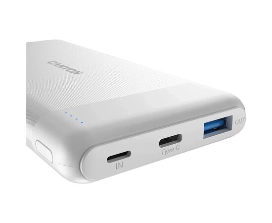 Батарея универсальная Canyon PB-109 10000 mAh PD/18W QC/3.0/20W White (CNE-CPB1009W), изображение 3 Батарея универсальная Canyon PB-109 10000 mAh PD/18W QC/3.0/20W White (CNE-CPB1009W), изображение 3