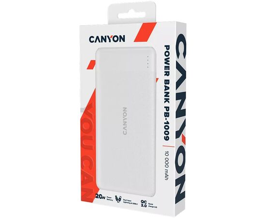 Батарея универсальная Canyon PB-109 10000 mAh PD/18W QC/3.0/20W White (CNE-CPB1009W), изображение 4 Батарея универсальная Canyon PB-109 10000 mAh PD/18W QC/3.0/20W White (CNE-CPB1009W), изображение 4