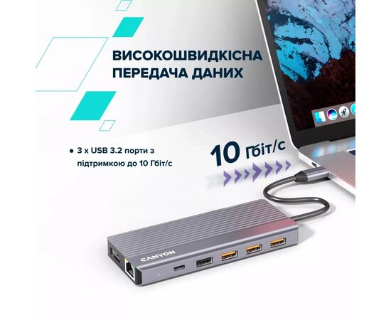Порт-репликатор Canyon Docking Station DS-16 13 in 1 4k USB-C hub (CNS-TDS16), изображение 10 Порт-репликатор Canyon Docking Station DS-16 13 in 1 4k USB-C hub (CNS-TDS16), изображение 10