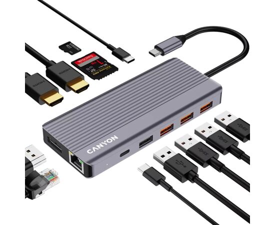 Порт-репликатор Canyon Docking Station DS-16 13 in 1 4k USB-C hub (CNS-TDS16), изображение 6 Порт-репликатор Canyon Docking Station DS-16 13 in 1 4k USB-C hub (CNS-TDS16), изображение 6