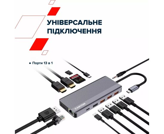 Порт-репликатор Canyon Docking Station DS-16 13 in 1 4k USB-C hub (CNS-TDS16), изображение 8 Порт-репликатор Canyon Docking Station DS-16 13 in 1 4k USB-C hub (CNS-TDS16), изображение 8