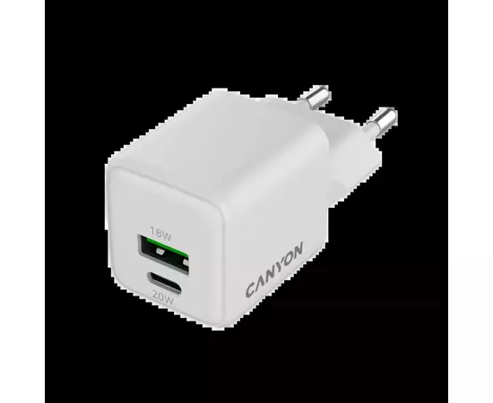Зарядное устройство Canyon CU20AC GaN 20W 1xPD 1xQC EU White (CNS-CUW20AC), изображение 2 Зарядное устройство Canyon CU20AC GaN 20W 1xPD 1xQC EU White (CNS-CUW20AC), изображение 2