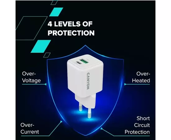 Зарядное устройство Canyon CU20AC GaN 20W 1xPD 1xQC EU White (CNS-CUW20AC), изображение 8 Зарядное устройство Canyon CU20AC GaN 20W 1xPD 1xQC EU White (CNS-CUW20AC), изображение 8