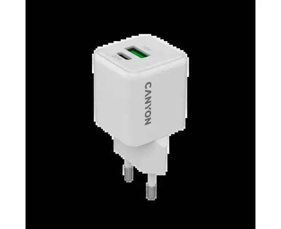 Зарядний пристрій Canyon CU20AC GaN 20W 1xPD 1xQC EU White (CNS-CUW20AC)