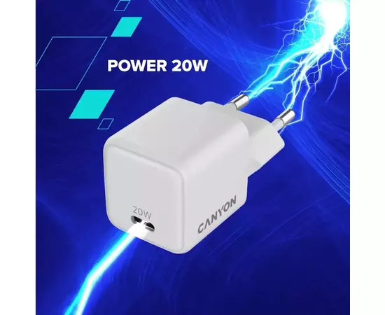 Зарядное устройство Canyon CU20C GaN 20W 1xPD EU White (CNS-CUW20C), изображение 6 Зарядное устройство Canyon CU20C GaN 20W 1xPD EU White (CNS-CUW20C), изображение 6