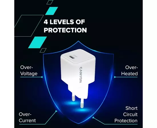 Зарядное устройство Canyon CU20C GaN 20W 1xPD EU White (CNS-CUW20C), изображение 7 Зарядное устройство Canyon CU20C GaN 20W 1xPD EU White (CNS-CUW20C), изображение 7