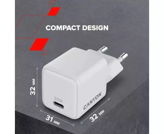 Зарядное устройство Canyon CU20C GaN 20W 1xPD EU White (CNS-CUW20C), изображение 8 Зарядное устройство Canyon CU20C GaN 20W 1xPD EU White (CNS-CUW20C), изображение 8