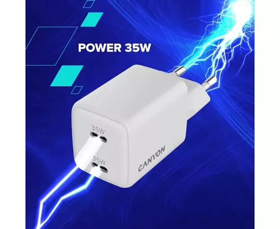 Зарядное устройство Canyon CU35CC GaN 35W 2xPD EU White (CNS-CUW35CC), изображение 7 Зарядное устройство Canyon CU35CC GaN 35W 2xPD EU White (CNS-CUW35CC), изображение 7