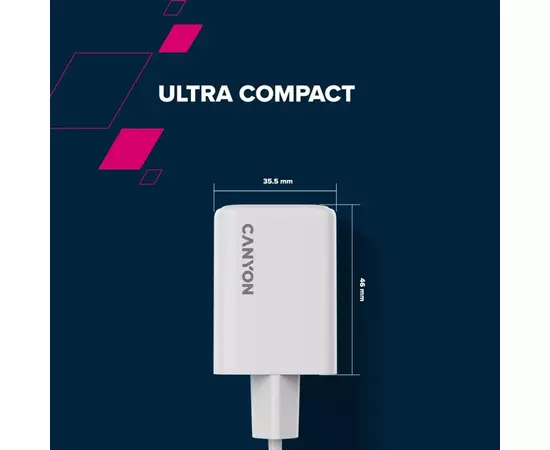 Зарядное устройство Canyon CU45AC GaN 45W 1xPD 1xQC EU White (CNS-CUW45AC), изображение 10 Зарядное устройство Canyon CU45AC GaN 45W 1xPD 1xQC EU White (CNS-CUW45AC), изображение 10