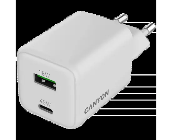 Зарядное устройство Canyon CU45AC GaN 45W 1xPD 1xQC EU White (CNS-CUW45AC), изображение 4 Зарядное устройство Canyon CU45AC GaN 45W 1xPD 1xQC EU White (CNS-CUW45AC), изображение 4