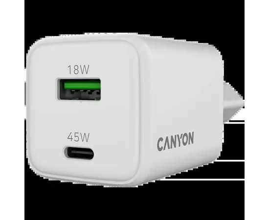 Зарядное устройство Canyon CU45AC GaN 45W 1xPD 1xQC EU White (CNS-CUW45AC), изображение 5 Зарядное устройство Canyon CU45AC GaN 45W 1xPD 1xQC EU White (CNS-CUW45AC), изображение 5