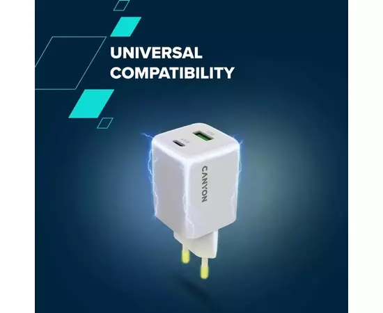 Зарядное устройство Canyon CU45AC GaN 45W 1xPD 1xQC EU White (CNS-CUW45AC), изображение 7 Зарядное устройство Canyon CU45AC GaN 45W 1xPD 1xQC EU White (CNS-CUW45AC), изображение 7