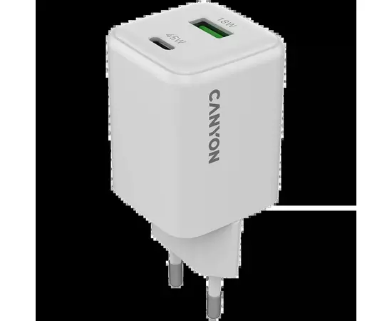 Зарядний пристрій Canyon CU45AC GaN 45W 1xPD 1xQC EU White (CNS-CUW45AC)