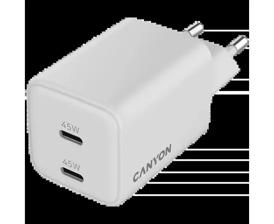 Зарядное устройство Canyon CU45CC GaN 45W 2xPD EU White (CNS-CUW45CC), изображение 4 Зарядное устройство Canyon CU45CC GaN 45W 2xPD EU White (CNS-CUW45CC), изображение 4