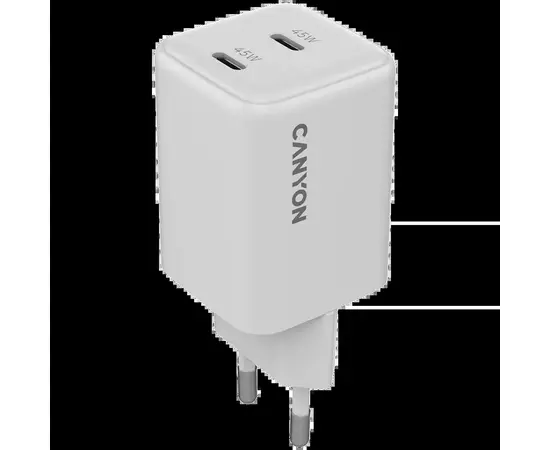 Зарядний пристрій Canyon CU45CC GaN 45W 2xPD EU White (CNS-CUW45CC)