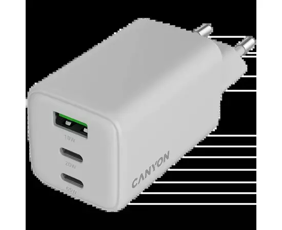 Зарядное устройство Canyon CU65ACC GaN 65W 2xPD 1xQC EU White (CNS-CUW65ACC), изображение 4 Зарядное устройство Canyon CU65ACC GaN 65W 2xPD 1xQC EU White (CNS-CUW65ACC), изображение 4