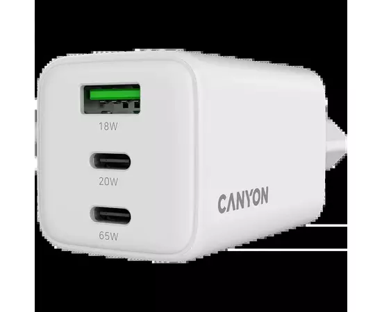 Зарядное устройство Canyon CU65ACC GaN 65W 2xPD 1xQC EU White (CNS-CUW65ACC), изображение 5 Зарядное устройство Canyon CU65ACC GaN 65W 2xPD 1xQC EU White (CNS-CUW65ACC), изображение 5